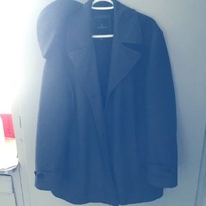 Dark Grey London Fog Pea coat with Egg bowl hat